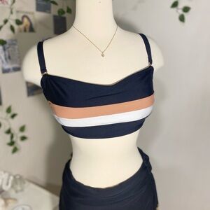 Stylish Women's Black and Pink Striped Bikini Top